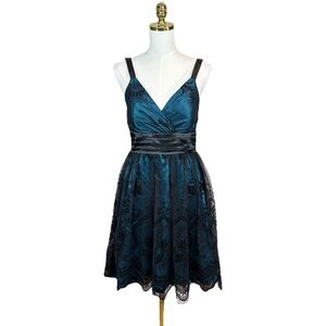 Morgan & Co teal and black lay overlay sleeveless cocktail party dress sz 9/10
